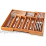 Bambüsi Silverware Drawer Organizer Bamboo Expandable Cutlery Tray with 2 Removable Knife Blocks Kitchen Drawer Divider for Flatware and Utensils with Steak Knives Holder