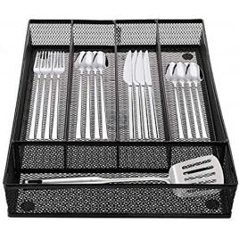 Cedilis Cutlery Tray 5 Compartments Flatware Organizers Metal Kitchen Utensil Drawer Silverware Tray The Mesh Collection for Knives Spoons Forks with 4 Foam Feet Black