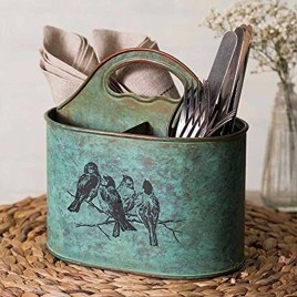 Colonial Tin Works Songbirds Metal Divided Kitchen Caddy green
