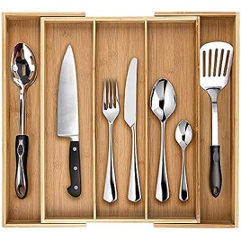 Dynamic Gear Bamboo Expandable Drawer Organizer Premium Cutlery and Utensil Tray 100% Pure Bamboo Adjustable Kitchen Drawer Divider