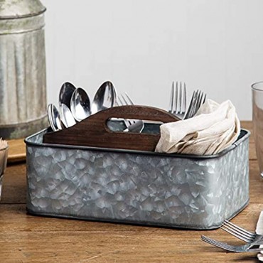 Elegant Home Galvanized Flatware Caddy Organizer For Kitchen Counter-Top Dining Table Comfortable Handle With Dividers For Silverware Cutlery Flatware Forks Knives Spoons & Napkins