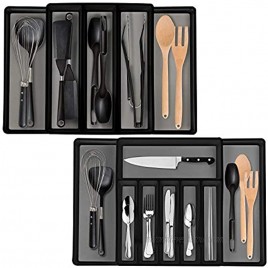 Eltow Expandable In Drawer Cutlery Organizer & Utensil Tray Set 2 Kitchen Storage Trays For Flatware Silverware Cooking Utensils & More- Multipurpose Organizer For Kitchen & Office Supplies -Black