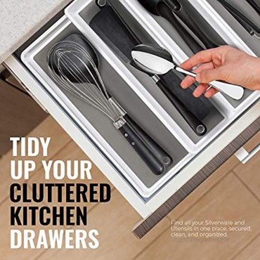 Eltow Expandable Utensil Tray Drawer Organizer 5-Compartment Kitchen Utensil Holder- Large Plastic In-Drawer Organizer– Multipurpose Adjustable Organizer Tray For Kitchen & Office Supplies White