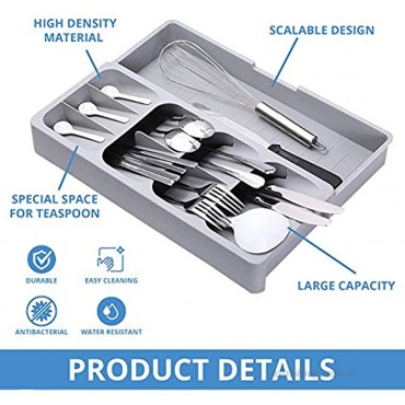 Expandable Silverware Organizer for Kitchen Drawers Smart Kitchen Utensil Organizer for Cutlery Silverware Angled Design Multipurpose Drawer Storage Organizer Tray for Kitchen Bathroom Home and Office.