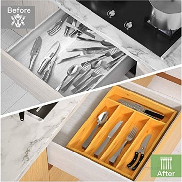 FURNINXS Bamboo Kitchen Drawer Organizer Silverware Utensil Drawer Holder Cutlery Tray with 5 Drawer Dividers for Kitchen Flatware and Knives
