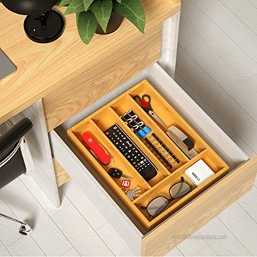FURNINXS Bamboo Kitchen Drawer Organizer Silverware Utensil Drawer Holder Cutlery Tray with 5 Drawer Dividers for Kitchen Flatware and Knives