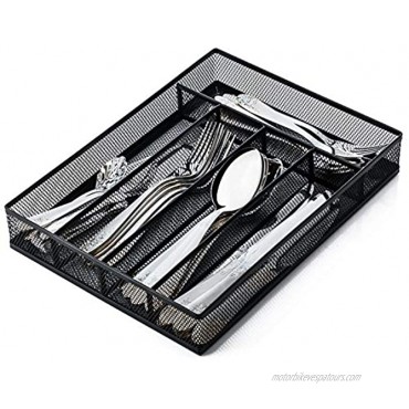 JANE EYRE Utensil Drawer Organizer Cutlery Tray Silverware Flatware Storage Divider for Kitchen Mesh Wire with Non-slip Foam Feet 5 Component Black