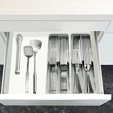 Kitchen Drawer Organizer Box Silverware Organizer Utensil Holder and Cutlery Tray for Flatware and Silverware Small Partition Storage Gray