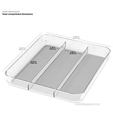 madesmart Utensil Tray Large | Light Grey | Clear Soft Grip Collection | 3-compartment | Soft-grip Lining | Non-slip Feet | BPA-free