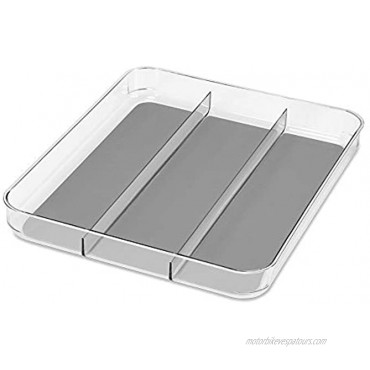 madesmart Utensil Tray Large | Light Grey | Clear Soft Grip Collection | 3-compartment | Soft-grip Lining | Non-slip Feet | BPA-free