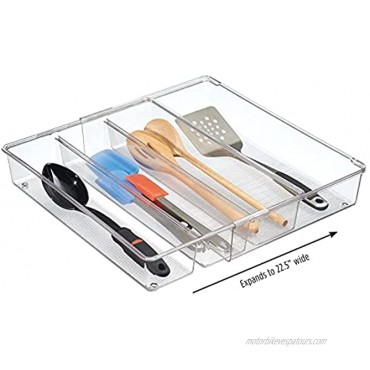 mDesign Adjustable Expandable 4 Compartment Kitchen Cabinet Drawer Organizer Divided Sections for Cutlery Serving Spoons Cooking Utensils Gadgets BPA Free Food Safe Clear