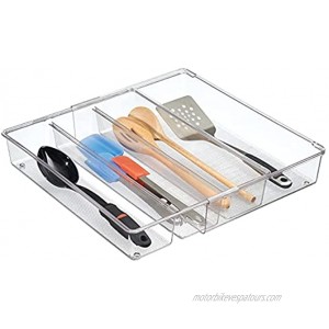 mDesign Adjustable Expandable 4 Compartment Kitchen Cabinet Drawer Organizer Divided Sections for Cutlery Serving Spoons Cooking Utensils Gadgets BPA Free Food Safe Clear