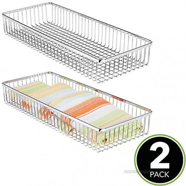 mDesign Metal Farmhouse Kitchen Cabinet Drawer Organizer Tray Storage Basket for Cutlery Serving Spoons Cooking Utensils Gadgets 15 Long 2 Pack Chrome