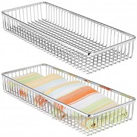 mDesign Metal Farmhouse Kitchen Cabinet Drawer Organizer Tray Storage Basket for Cutlery Serving Spoons Cooking Utensils Gadgets 15 Long 2 Pack Chrome
