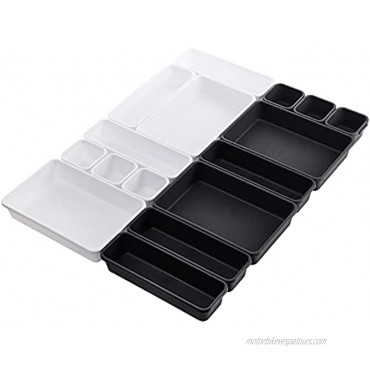 Nicunom 16 Pack Interlocking Desk Drawer Organizer Tray Separators Storage Container Divider Bins for Kitchen Utensils Silverware Bedroom Dresser Cosmetic Makeup Tools Office Supplies