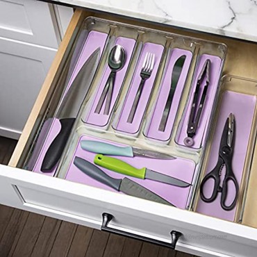 Simplemade 3 Piece Clear Cutlery Tray 1 XL Cutlery Tray and 2 standard tray Clear Drawer Insert Utensil Organizer for Drawers Multipurpose Storage for Kitchen Office Bathroom Pink