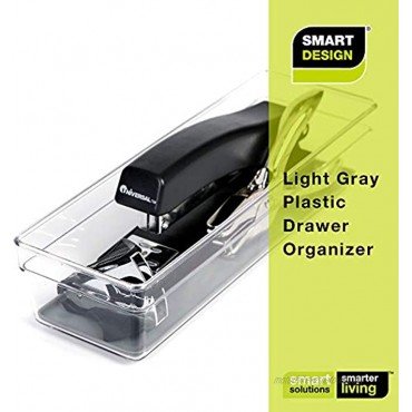 Smart Design Plastic Drawer Organizer 9 x 3 Inch Silicone Bottoms BPA Free Utensils Silverware Organization Kitchen [Gray]