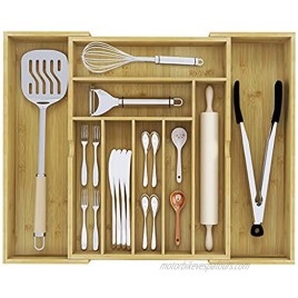SMIBUY Bamboo Drawer Organizer Expandable Cutlery Tray Kitchen Drawer Dividers for Silverware Flatware Utensils