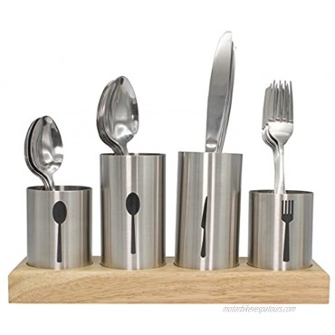 Sorbus Silverware Holder with Caddy for Spoons Knives Forks etc — Ideal for Kitchen Dining Entertaining Buffet Picnic and More — Stainless Steel with Bamboo Wood Base