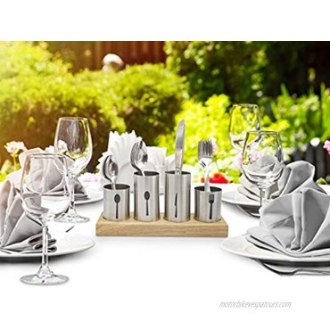 Sorbus Silverware Holder with Caddy for Spoons Knives Forks etc — Ideal for Kitchen Dining Entertaining Buffet Picnic and More — Stainless Steel with Bamboo Wood Base