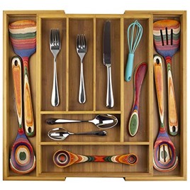 Totally Bamboo Kitchen Drawer Organizer Expandable Silverware Organizer and Utensil Holder 8 Compartments with Dividers