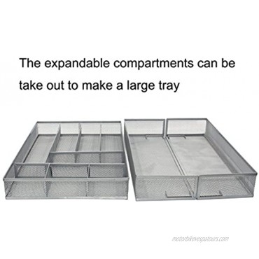 TQVAI Expandable Silverware Tray Kitchen Drawer Organizer Mesh Cutlery Tray 8-10 Compartments Silver