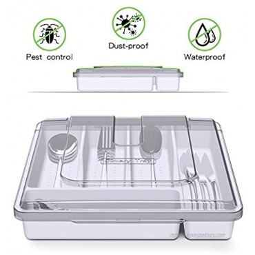 Utensil Drawer Organizer Silverware Holder with Lid 5 Compartments Plastic Cutlery Tray for Countertop KitchenWhite…