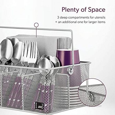 Utensil Holder By Mindspace Kitchen Condiment Organizer and Flatware Utensil Caddy | The Mesh Collection Silver