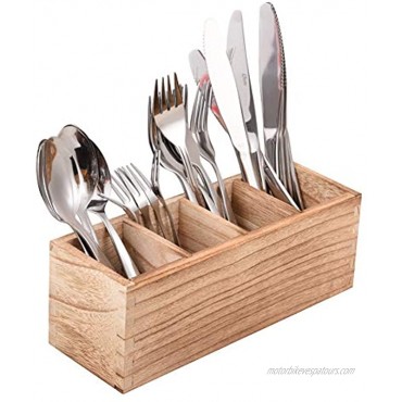 Wood Cutlery Caddy Kitchen Utensil Organizer with 4 Adjustable Smart Compartments Silverware Storage Kitchen Countertop Flatware Organizer