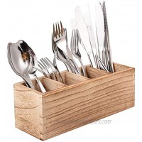 Wood Cutlery Caddy Kitchen Utensil Organizer with 4 Adjustable Smart Compartments Silverware Storage Kitchen Countertop Flatware Organizer