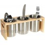 ZOOFOX 3 Pack Silverware Holder Stainless Steel Utensil Organizer with Wood Base Flatware Caddy for Spoons Knives and Forks Great for Kitchen Table Cabinet Pantry