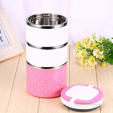 Bento Box Pink Cylindrical Thermal Bento Box 1-3 Layer Changeable Insulation Thermo Thermal Lunch Box Food Storage Container with Wave Dot Pattern