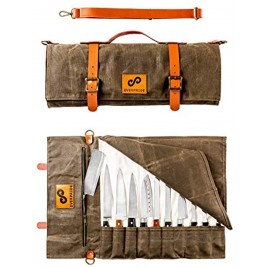 Canvas Knife Roll Bag Stores 10 Knives up to 19 PLUS Zipper for Kitchen Tools – Durable Knife Carrying Case for Professional Chefs and Culinary Students – Knives Not Included