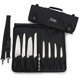 Chef Knife Bag 8+ Slots is Padded and Holds 8 Knives PLUS Your Meat Cleaver Knife Steel 4 Utensils and a Zipped Pouch for Tools! Durable Knife Carrier also Includes a Name Card Holder. Bag Only