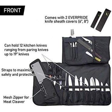Chef Knife Roll Bag 17 Slots Holds 12 Knives Meat Cleaver and Kitchen Tools – Portable Knife Carrying Case Includes 2 Knife Sheaths – Bag Only