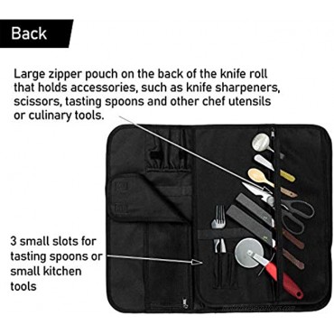 Chef Knife Roll Bag 17 Slots Holds 12 Knives Meat Cleaver and Kitchen Tools – Portable Knife Carrying Case Includes 2 Knife Sheaths – Bag Only