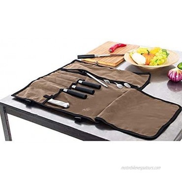 Chef’s Knife Roll 5 Pockets Knife Bag,Waxed Canvas Roll Up Culinary Bag,Professional Cutlery Storage Case Portable Knife Tool Roll Bag Multi-Purpose Knife Cover For Cooking Camping Coffee