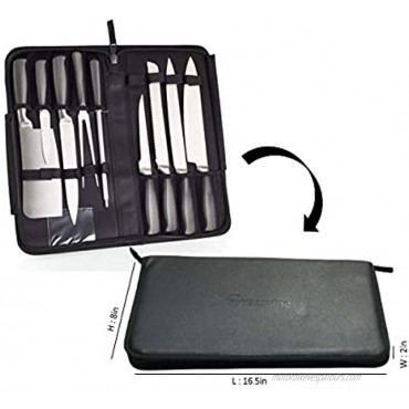 Chef’s Leather Knife Bag with 9 Universal Knife Holder Slots Knife Carrier Bag Has a Zipper Pouch Knife Case Also Holds Small Kitchen Tools Like Spoon Peeler BBQ Tools Best Chef Knife Bag