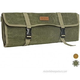Elite Chef Knife Roll Bag | Vintage Waxed Canvas Knife Case | 12+ Pockets for Knives & Tools | Dedicated Cleaver Slot | Water Resistant Material | Knife Organizer for Chefs & Culinary Students Green