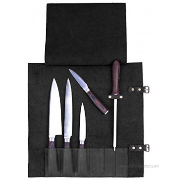 Karasto Leather Knife Roll Bag Portable Travel Tool Case Chef Knifes Cutlery Carrier Organizer Kitchen Storage Holder Brown