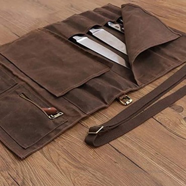 Large Chef’s Knife Roll Bag Heavy Duty Waxed Canvas Knife Carrier 11 Pockets Kitchen Cooking Tools Storage Case Easily Carried By Shoulder Strap ForProfessional Chefs Culinary School Students