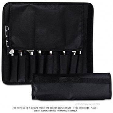 XYJ Chef Knife Bag 8 slots Holds 8pcs Knives Black Canvas Roll Bags Portable Storage Carry Bag For Kitchen Knife Tools Portable Knife Holder Knives Not Included
