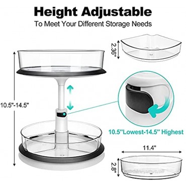 2 Tier Lazy Susan Turntable Height Adjustable Cabinet Organizer with 3 Clear Removable Bins -1x Large Round Turntable Spice Rack & Black Sort Sticker for Cabinets Kitchen Vanity Fridge Bathroom