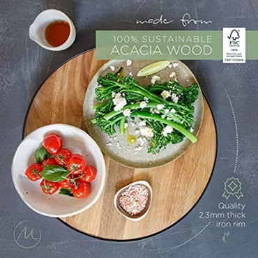 Acacia Wood Lazy Susan Turntable 14 Diameter 100% Grapeseed Oil Finish Wooden Lazy Susans with Iron Rim | Wooden Lazy Susan Kitchen Turntable | Lazy Suzanne Turntable for Tabletop or Spice