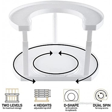Aeakey Kitchen Organizer,2 Tier Lazy Susan Turntable Spice Rack Organizer Rotating Spice Holder For Cabinet And Storage,Height Adjustable,Saves Space In Cabinet,Fridge,Closet,Kitchen Countertop White