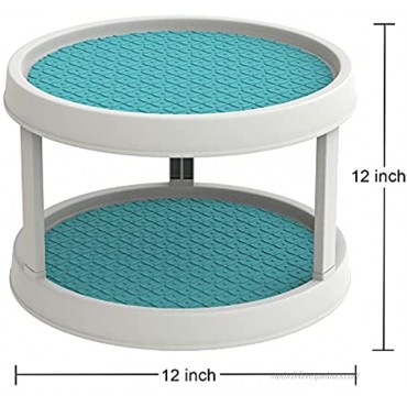 Bekith 2 Pack 2-Tier Non Skid Lazy Susan Turntable Cabinet Organizer 12 Inch 360 Degree Rotating Spice Rack for Cabinets Pantry Bathroom Refrigerator Blue