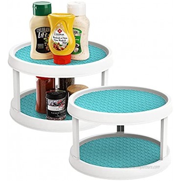 Bekith 2 Pack 2-Tier Non Skid Lazy Susan Turntable Cabinet Organizer 12 Inch 360 Degree Rotating Spice Rack for Cabinets Pantry Bathroom Refrigerator Blue