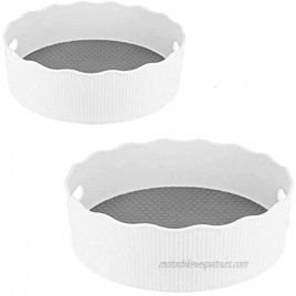 BYFU 2 Pack Deep Spinning Lazy Susan Anti-Slip 1 Large & 1 Small Plastic Turntable Spice Holder Food Condiment Storage Bin with Handles for Kitchen Bathroom Cabinets Fridge Countertops White