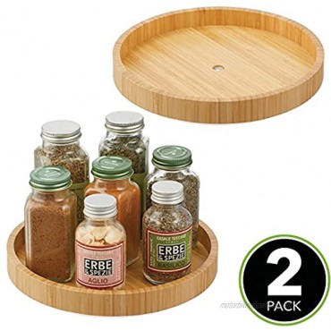 mDesign Bamboo Lazy Susan Turntable Food Storage Container for Cabinets Pantry Refrigerator Countertops Spinning Organizer for Spice Bottles Jar Condiments Baking 9 Round 2 Pack Natural