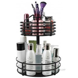 PAG 2-Tier Makeup Organizer Cosmetic Storage Case and Display Stand Multi-Function Lazy Susan Spice Rack 360 Degree Rotation Black